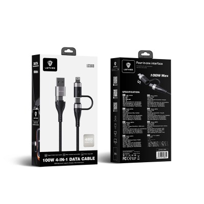 Lenyes LC568 4in1 USB-A - Type-C + Type-C to Lightning Data ve Şarj Kablosu 100W 1M - 6