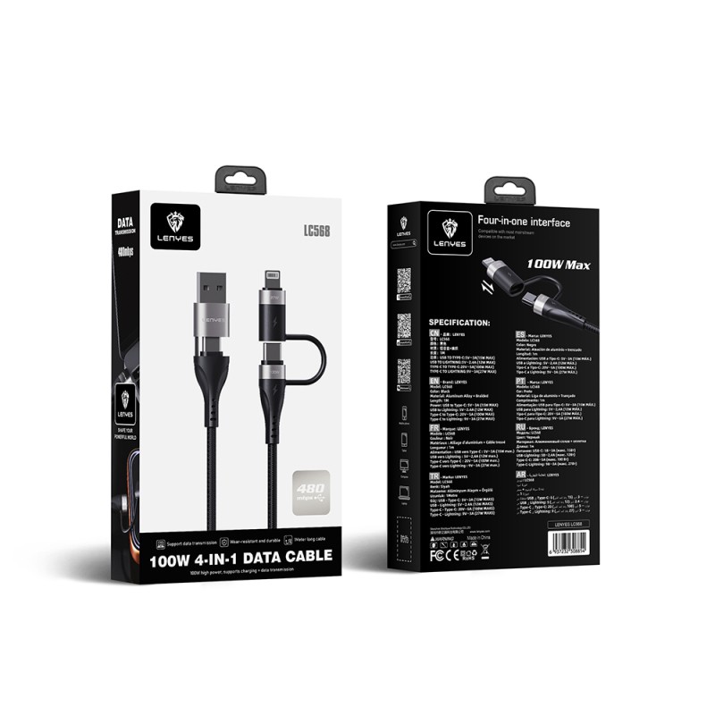 Lenyes LC568 4in1 USB-A - Type-C + Type-C to Lightning Data ve Şarj Kablosu 100W 1M - 6