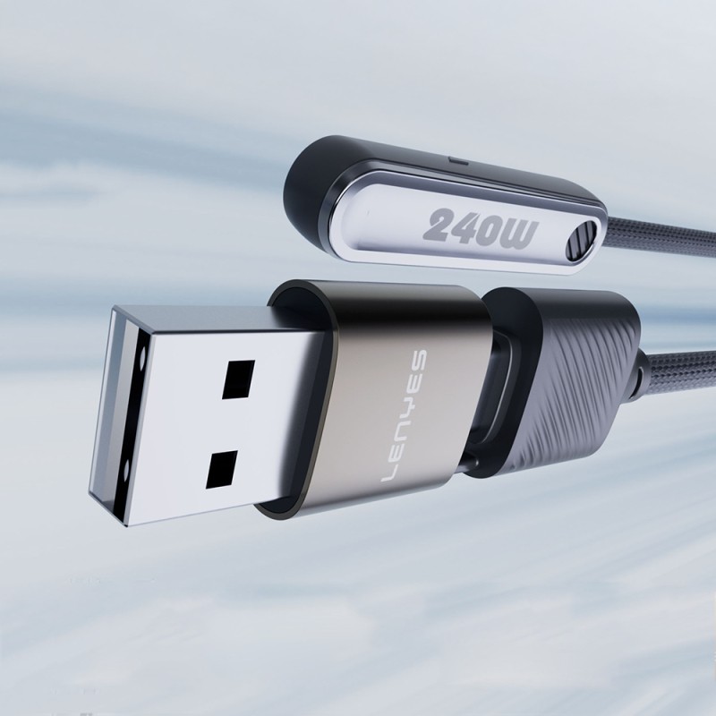 Lenyes LC569 2-in-1 USB-A to Type-C + Type-C Data and Charging Cable with Stand, 240W, 1.2M - 2