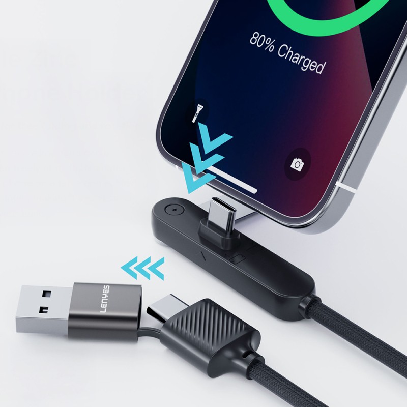 Lenyes LC569 2-in-1 USB-A to Type-C + Type-C Data and Charging Cable with Stand, 240W, 1.2M - 5