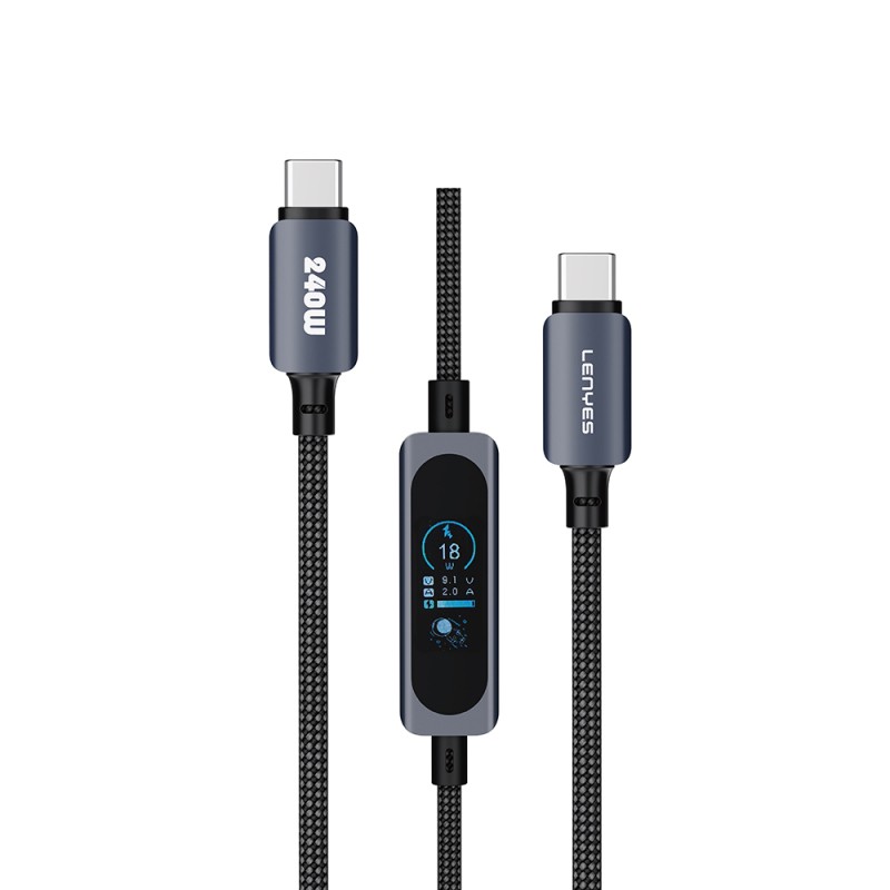 Lenyes LC572 TFT Ekranlı Type-C to Type-C Data ve Şarj Kablosu 240W 1.2M - 1