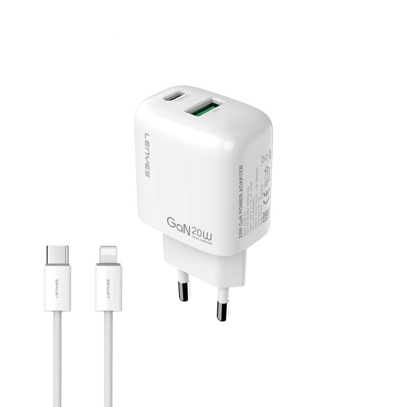 Lenyes LCH91-TC-L Type-C to Lightning GaN Technology PD and USB Fast Charging Charger Set 20W - 1