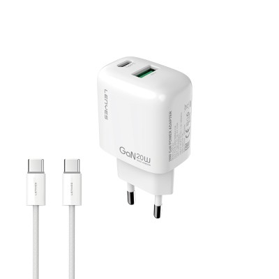 Lenyes LCH91-TC-TC Type-C to Type-C GaN Technology PD and USB Fast Charging Feature Charger Set 20W - 2