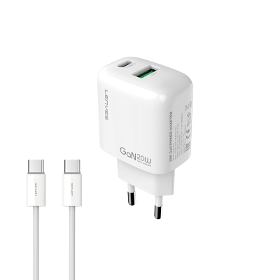 Lenyes LCH91-TC-TC Type-C to Type-C GaN Teknolojili PD ve USB Hızlı Şarj Özellikli Şarj Seti 20W - Lenyes
