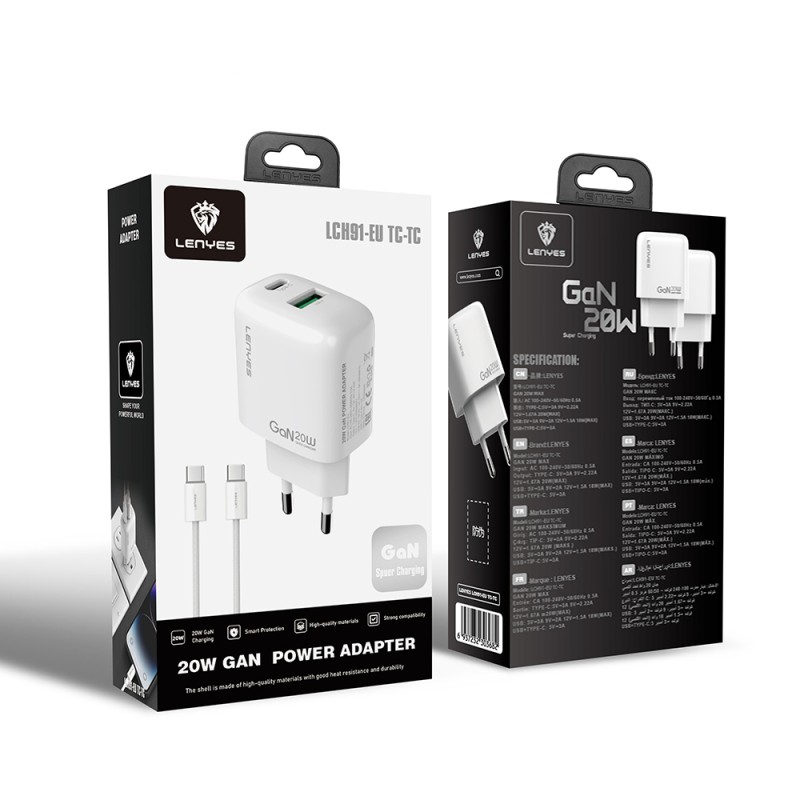 Lenyes LCH91-TC-TC Type-C to Type-C GaN Teknolojili PD ve USB Hızlı Şarj Özellikli Şarj Seti 20W - 3