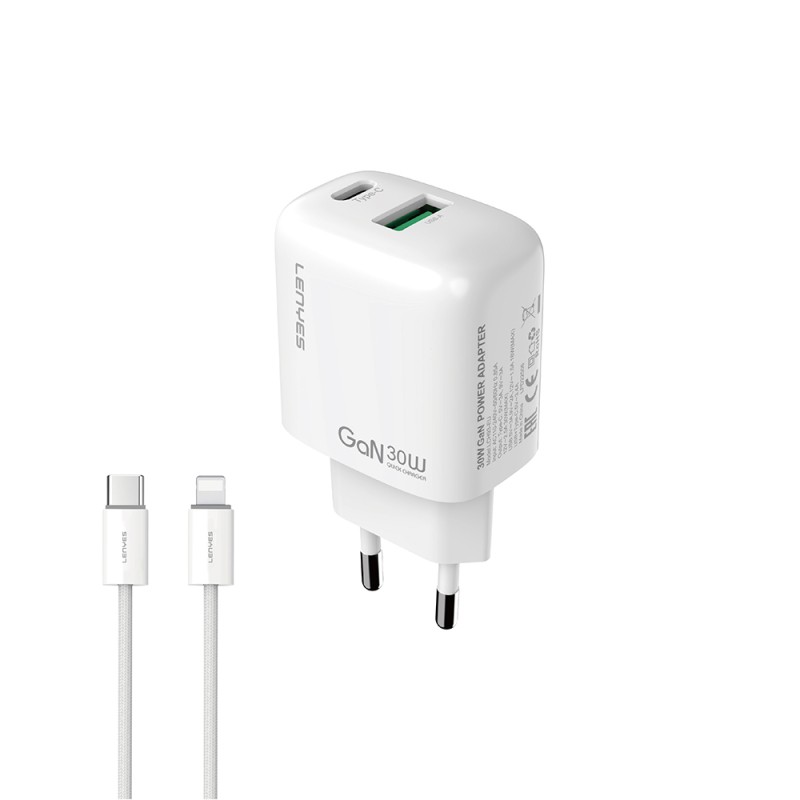 Lenyes LCH93-TC-L Type-C to Lightning GaN Technology PD and USB Fast Charging Charger Set 30W - 1