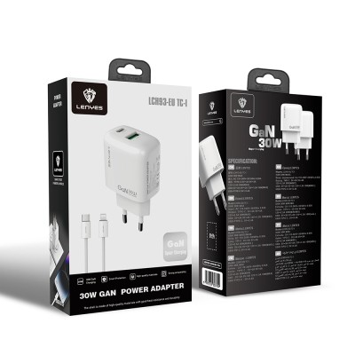 Lenyes LCH93-TC-L Type-C to Lightning GaN Teknolojili PD ve USB Hızlı Şarj Özellikli Şarj Seti 30W - 3