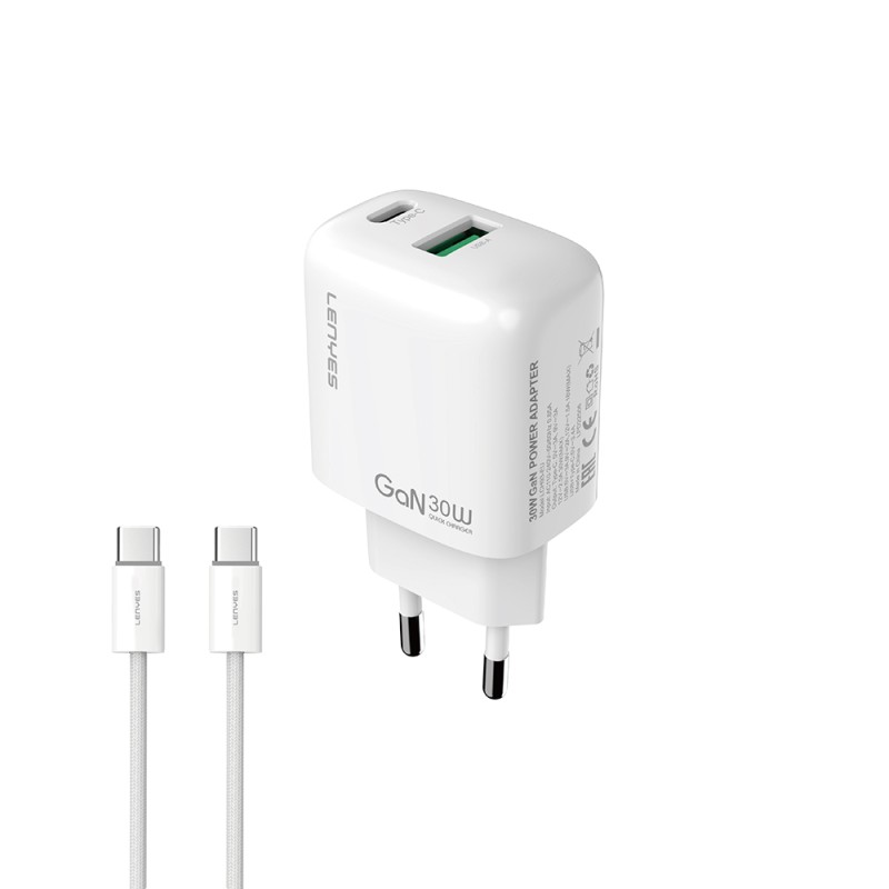 Lenyes LCH93-TC-TC Type-C to Type-C GaN Technology PD and USB Fast Charging Feature Charger Set 30W - 1