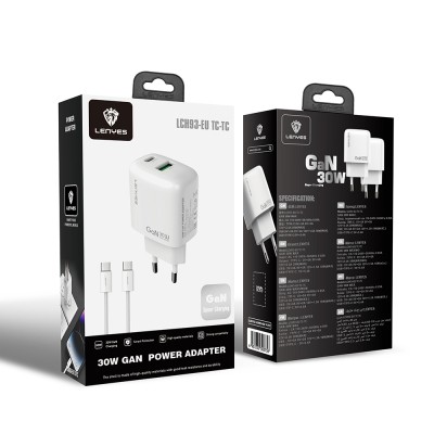Lenyes LCH93-TC-TC Type-C to Type-C GaN Technology PD and USB Fast Charging Feature Charger Set 30W - 3
