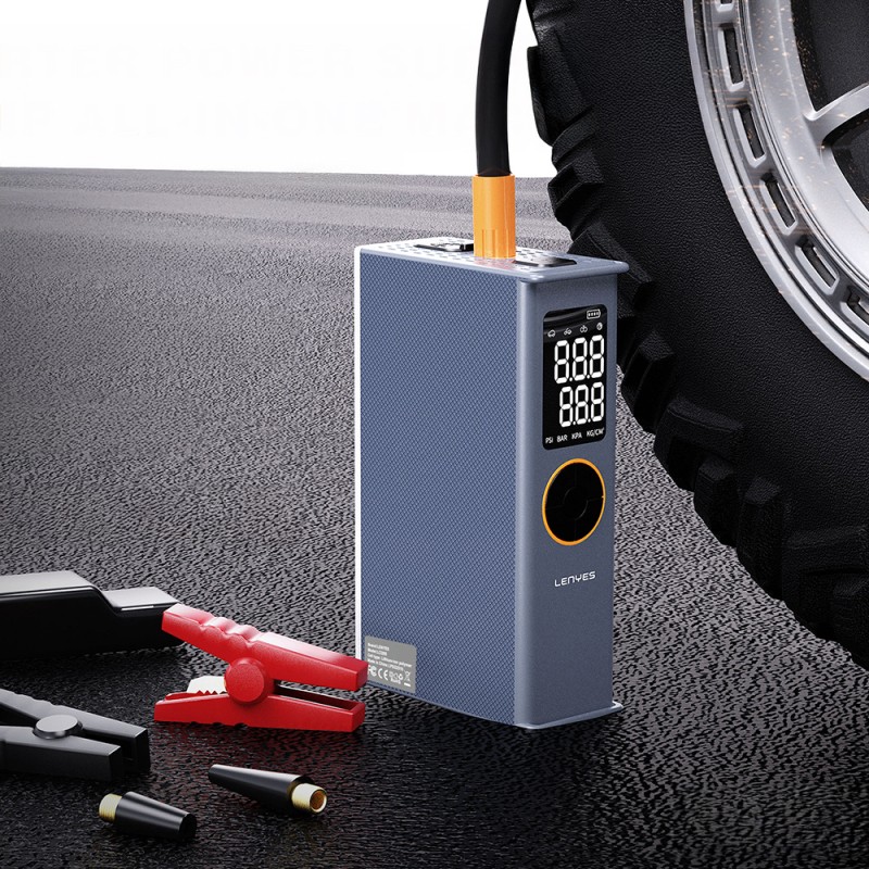 Lenyes LCI205 LED Işıklı Araç Akü Acil Durum Takviye Güç Kaynağı ve Hava Kompresörü 12V 100W 7200mAh - 7