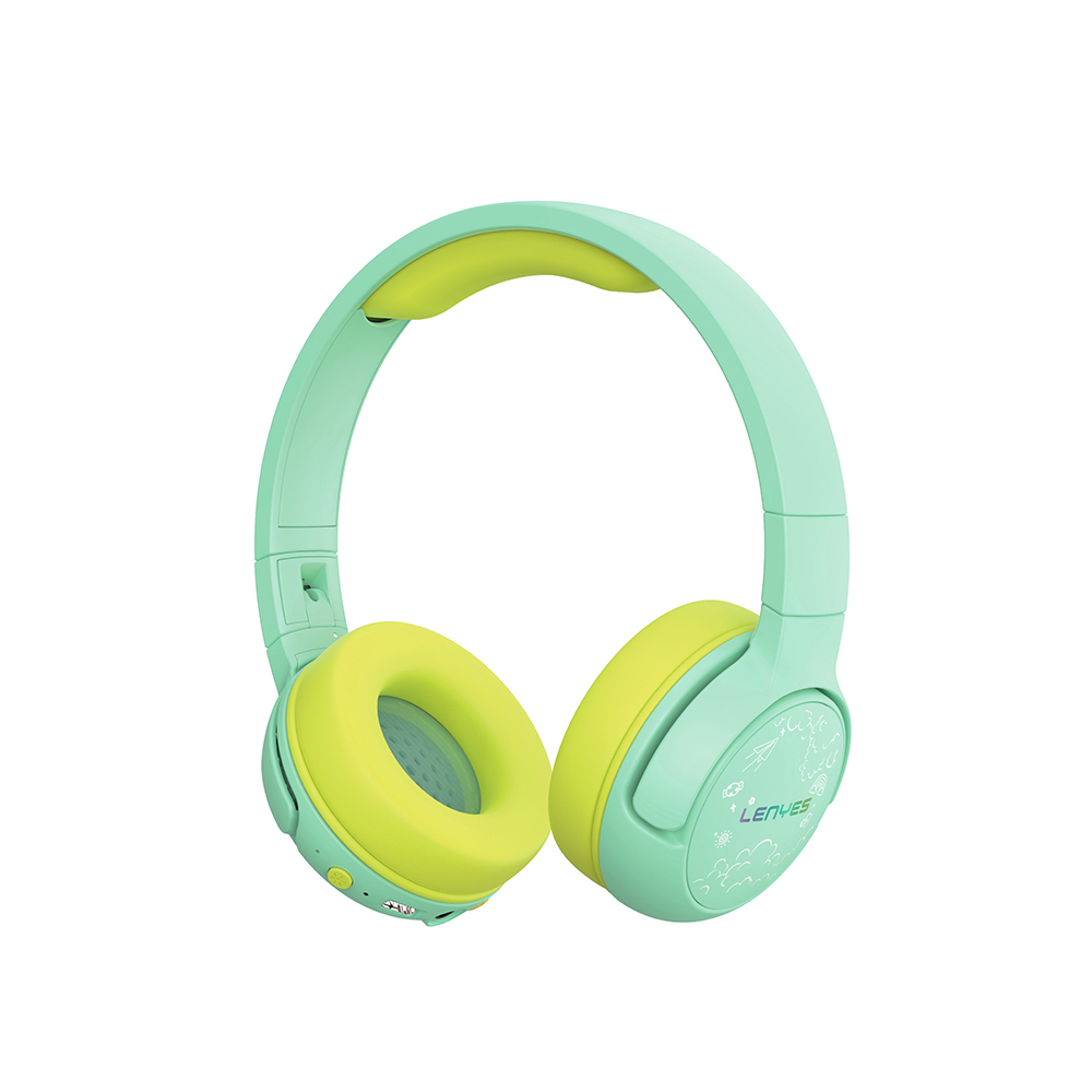 Lenyes LKH30 Ayarlanabilir Katlanabilir Çocuklara Özel Işık Efektli Kulak Üstü Kablolu ve Bluetooth Kulaklık v5.3 - Yeşil
