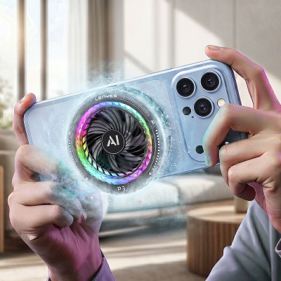 Lenyes LPC205 Akıllı Sıcaklık Kontrollü Adaptif AI Modlu RGB Işıklı Alüminyum Telefon Soğutucu Fan - 2