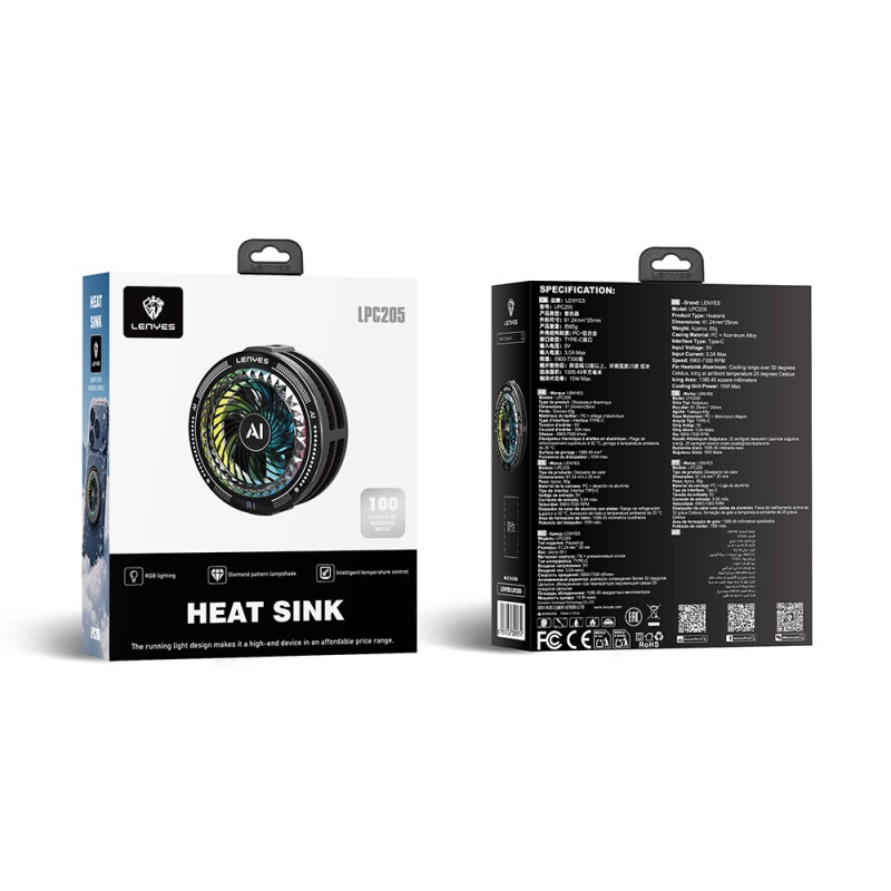 Lenyes LPC205 Akıllı Sıcaklık Kontrollü Adaptif AI Modlu RGB Işıklı Alüminyum Telefon Soğutucu Fan - 7