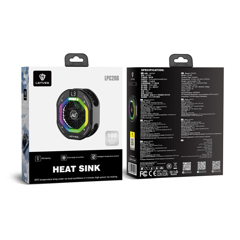 Lenyes LPC206 Yapay Zeka Destekli RGB Işıklı Alüminyum Telefon Soğutucu Fan - 3