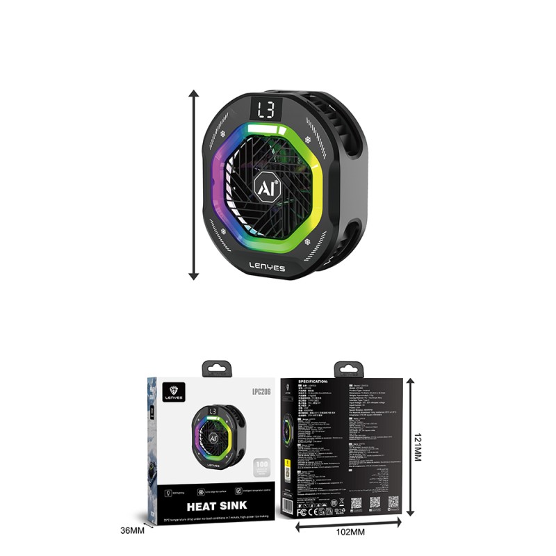 Lenyes LPC206 Yapay Zeka Destekli RGB Işıklı Alüminyum Telefon Soğutucu Fan - 2