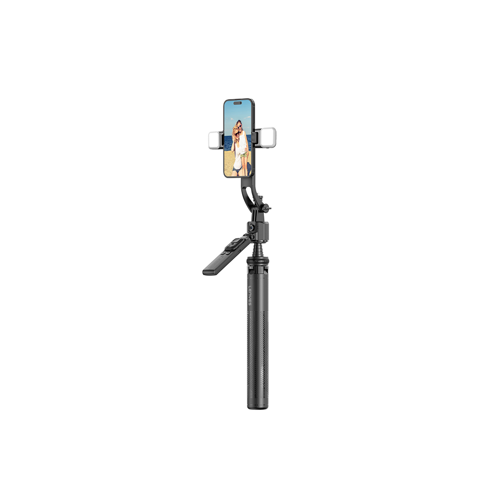 Lenyes LPH107 Canlı Yayın Dolgu Işıklı Kumandalı 360 Derece Dönebilen Selfie Çubuğu ve Tripod - Siyah
