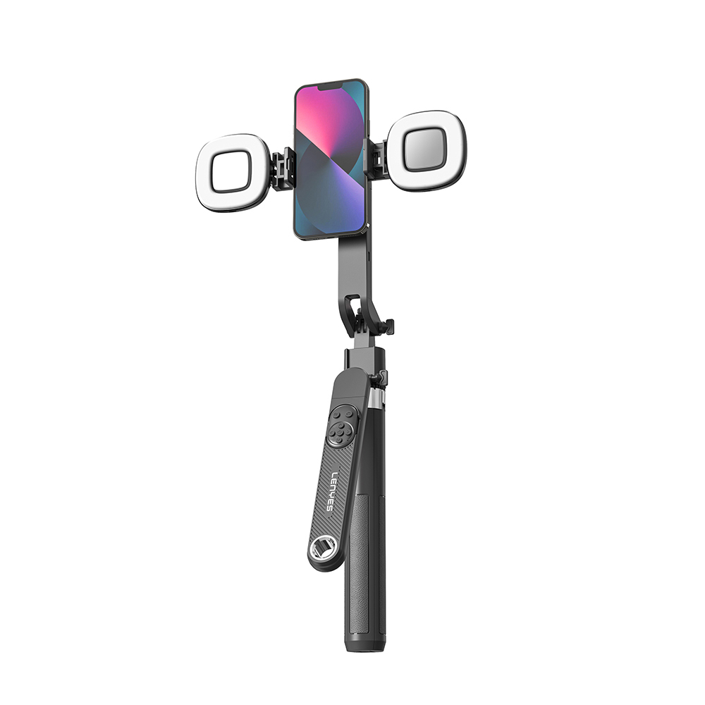 Lenyes LPH108 Canlı Yayın Dolgu Işıklı Kumandalı 360 Derece Dönebilen Selfie Çubuğu ve Tripod - Siyah