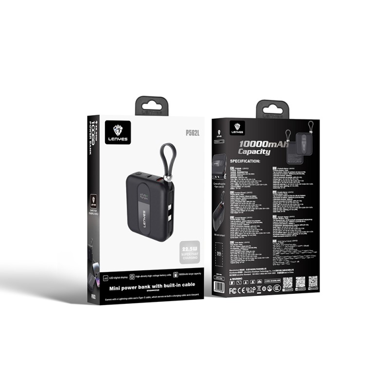 Lenyes P562L Digital LED Display Powerbank with Type-C and Lightning Cables, 22.5W, 10000mAh - 8