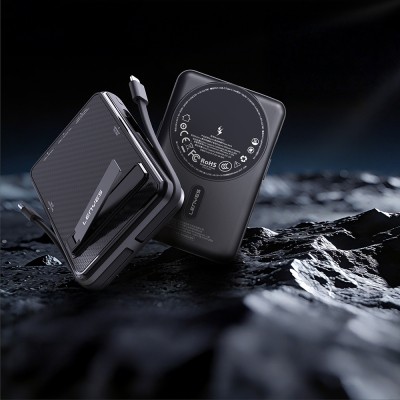 Lenyes P571 PD 22.5W Stand Powerbank with M-safe Charging, Type-C and Lightning Cables, 15W 10000mAh - 5