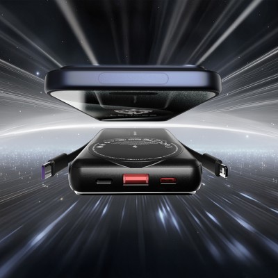 Lenyes P571 PD 22.5W Stand Powerbank with M-safe Charging, Type-C and Lightning Cables, 15W 10000mAh - 4