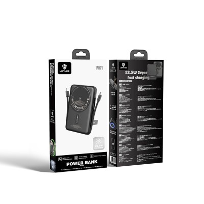 Lenyes P571 PD 22.5W Standlı M-safe Şarj Özellikli Type-C ve Lightning Kablolu Powerbank 15W 10000mAh - 6