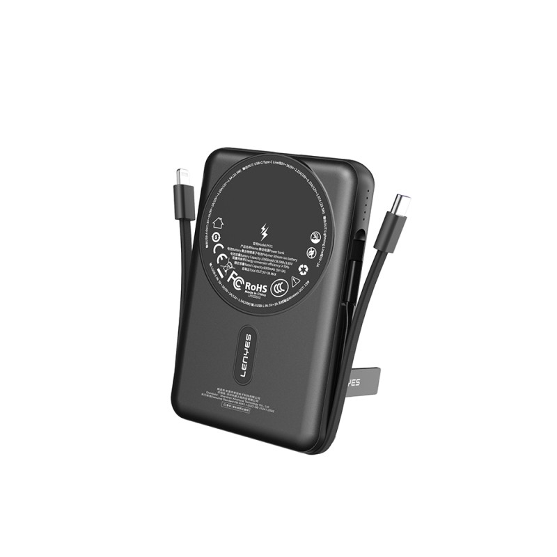Lenyes P571 PD 22.5W Standlı M-safe Şarj Özellikli Type-C ve Lightning Kablolu Powerbank 15W 10000mAh - 1