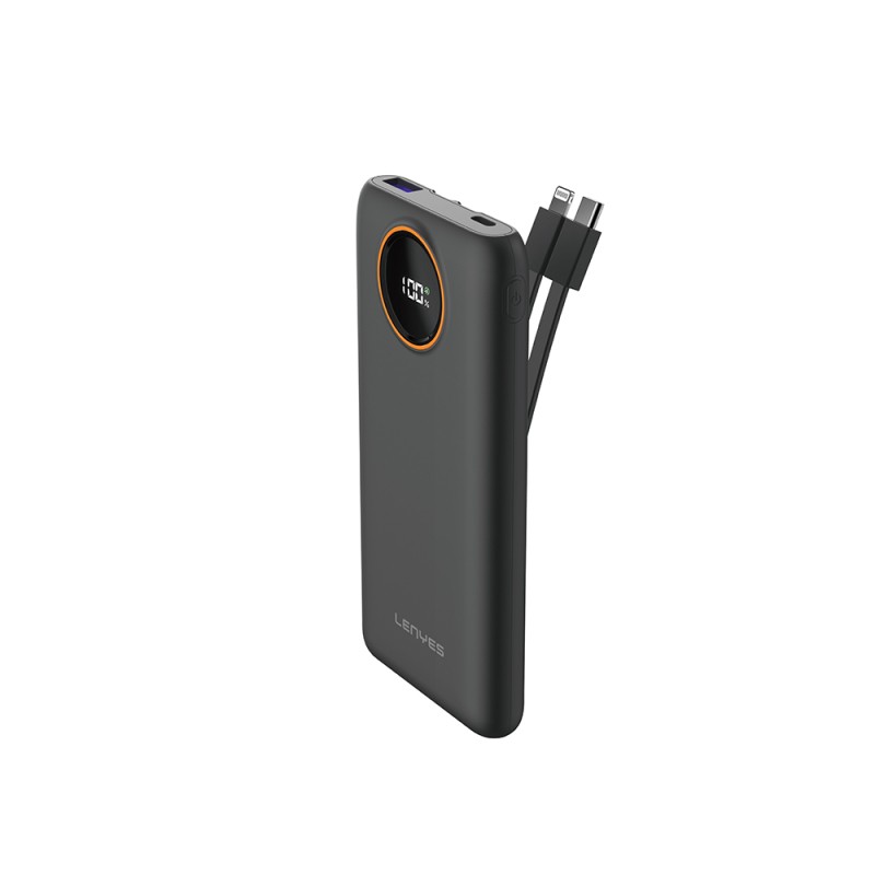 Lenyes P851L 10000mAh 22.5W Power Bank with Digital LED Display and Built-in Type-C & Lightning Cables - 1