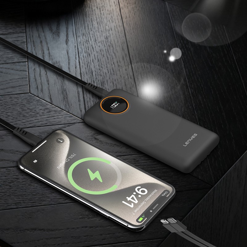 Lenyes P852L 20000mAh 22.5W Power Bank with Digital LED Display and Built-in Type-C & Lightning Cables - 2