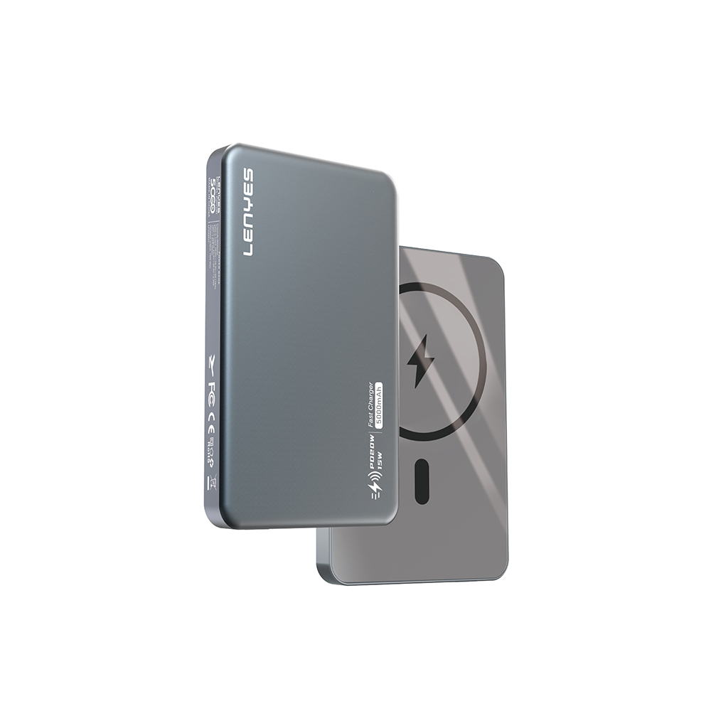 Lenyes PW019D PD 20W Ultra İnce Hızlı Şarj Özellikli Wireless Powerbank 15W 5000mAh - Füme
