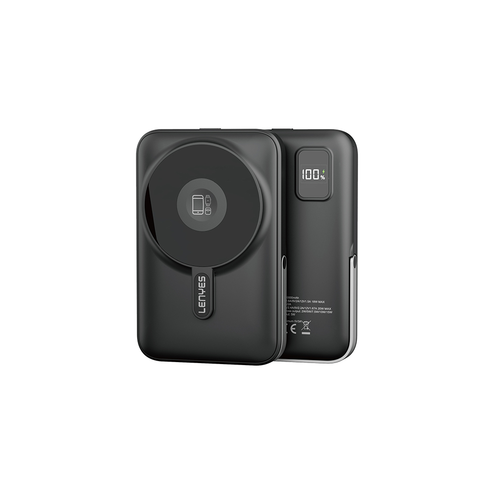 Lenyes PW1002D 20W Dijital LED Ekranlı Standlı Wireless Powerbank 15W 10000mAh - Siyah