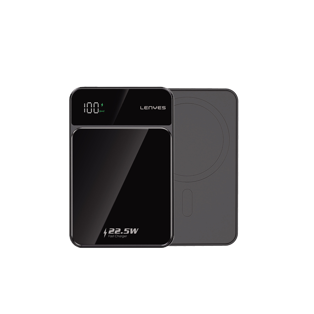 Lenyes PW126D Dijital LED Ekranlı Kablosuz Şarj Özellikli Powerbank 22.5W 10.000mAh - Siyah
