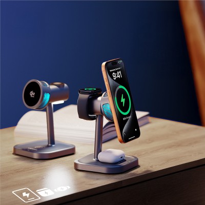 Lenyes PW323 Qi2 Şarj Teknolojili Ambiyans Işıklı Telefon&Akıllı Saat&Kulaklık 25W 3in1 Kablosuz Şarj Standı - 3