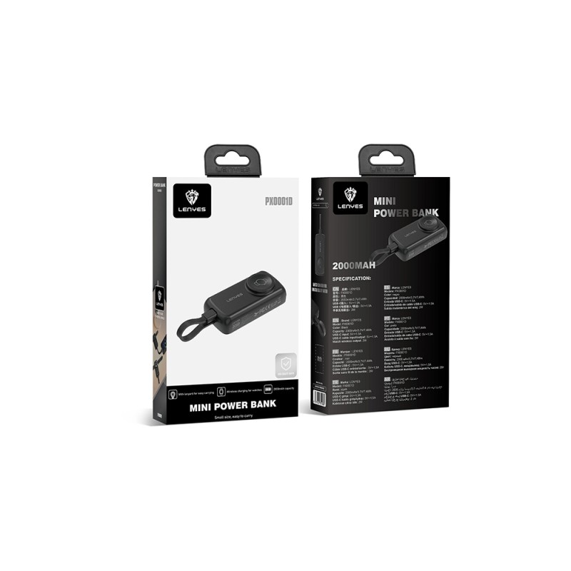 LENYES PX0001D Smart Watch Wireless Charging Portable Type-C Cable Powerbank 2000mah 2W - 3