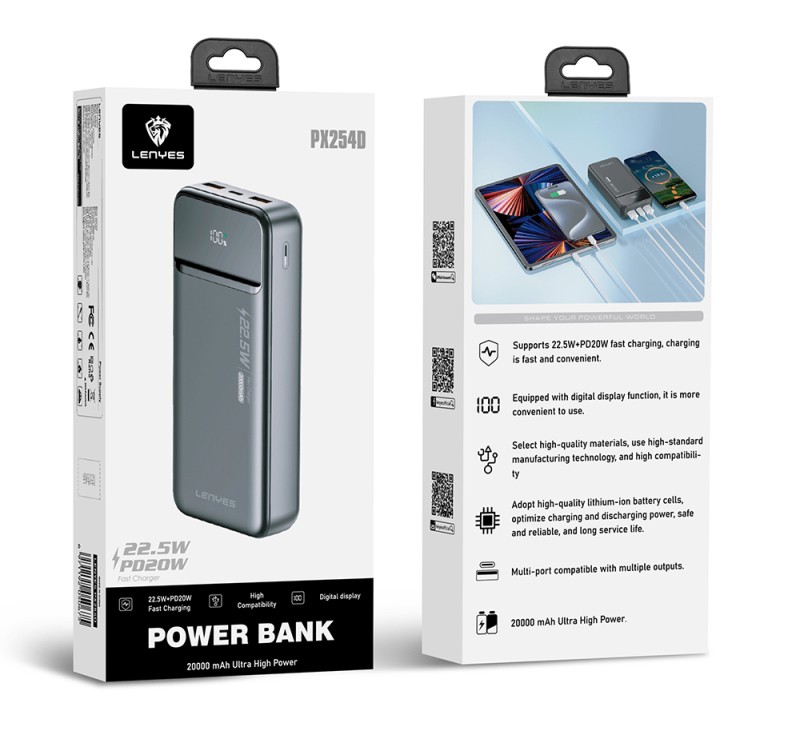 Lenyes PX254D PD 20W Hızlı Şarj Özellikli Dijital LED Göstergeli Powerbank 22.5W 20000mAh - 8