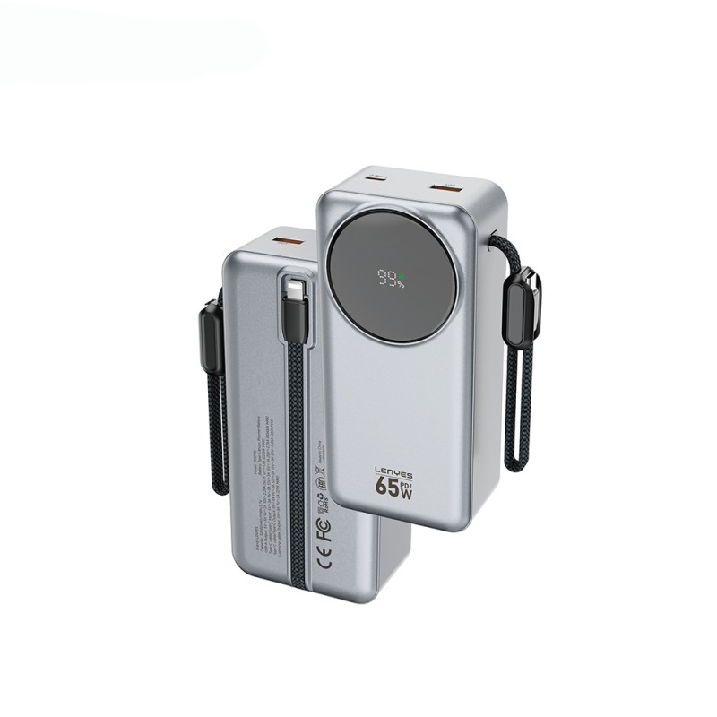 Lenyes PX379D Dijital LED Ekranlı Type-C ve Lightning Kablolu Powerbank 65W 30.000mAh - 1