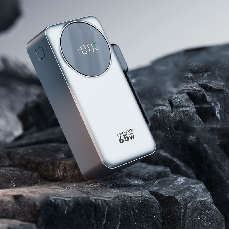 Lenyes PX379D Dijital LED Ekranlı Type-C ve Lightning Kablolu Powerbank 65W 30.000mAh - 2