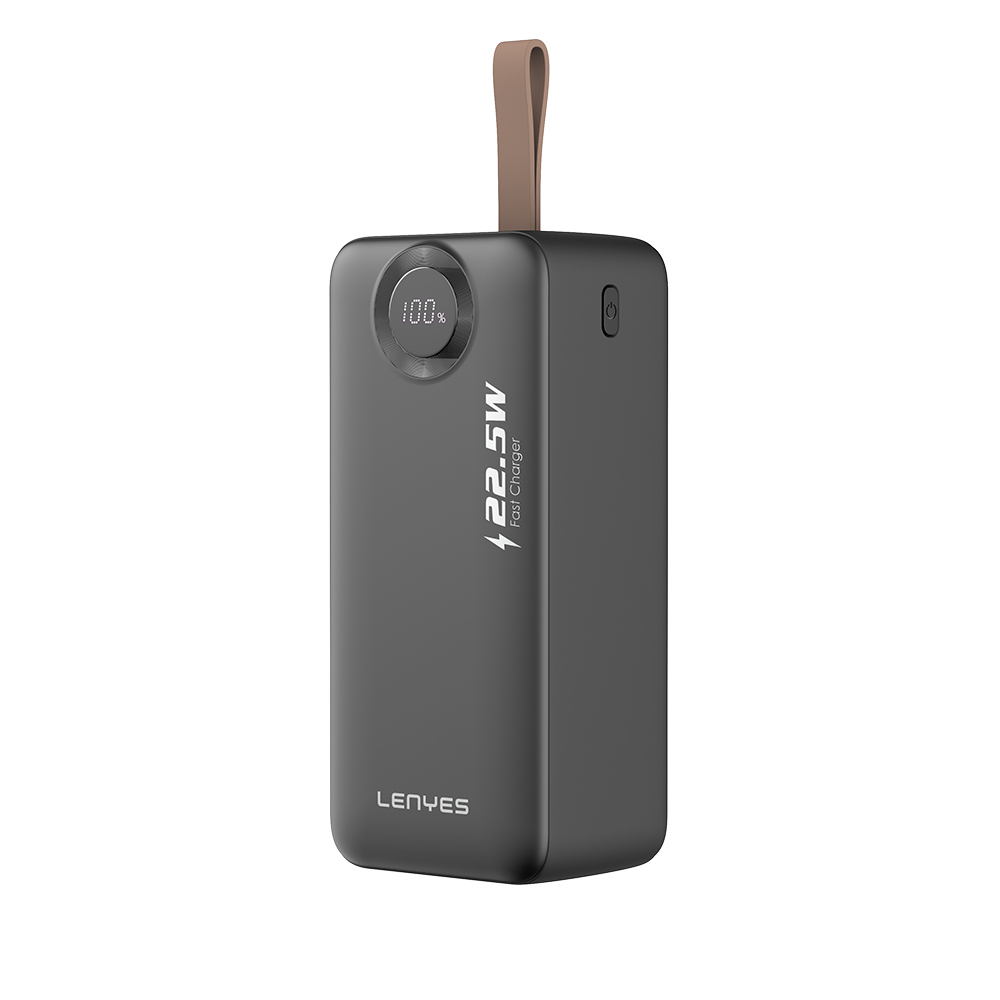 Lenyes PXD487D Dijital LED Göstergeli Type-C ve Lightning Kablolu Askılı Powerbank 22.5W 40.000mAh - Siyah