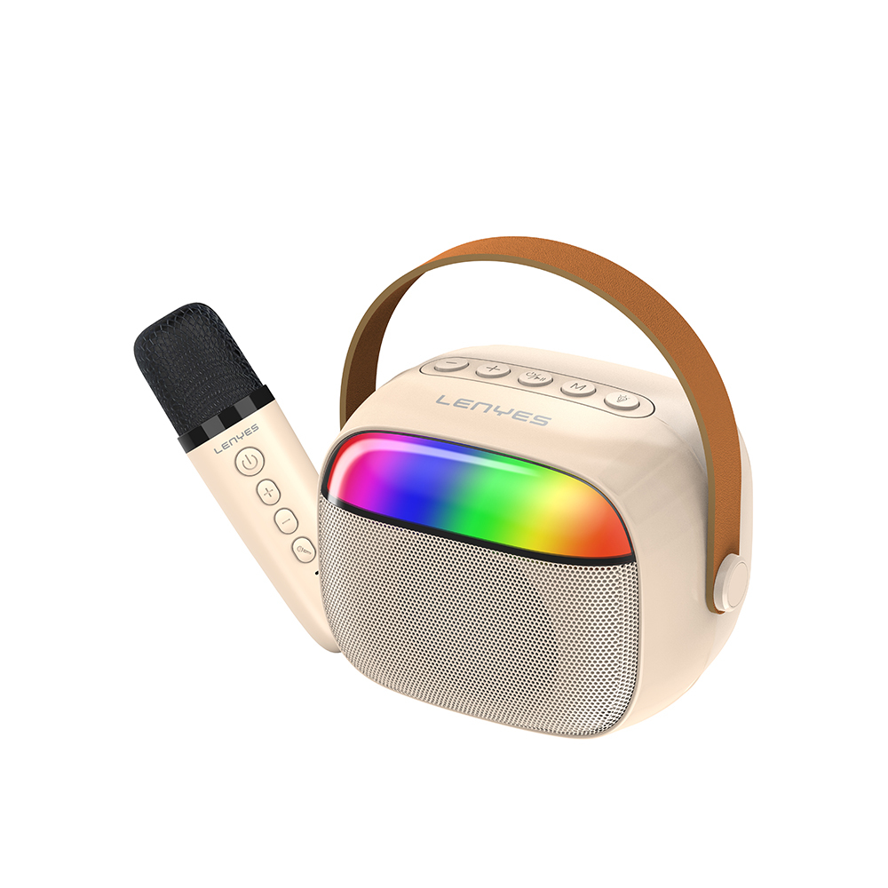 Lenyes S227 RGB Işıklı Askılı Mikrofonlu Bluetooth Speaker Hoparlör v5.3 - Bej