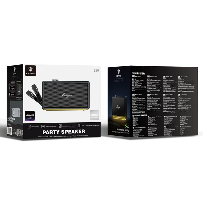 Lenyes S877 Series RGB Illuminated Portable Waterproof Dual Microphone TWS Bluetooth Speaker v5.3 200W - 7