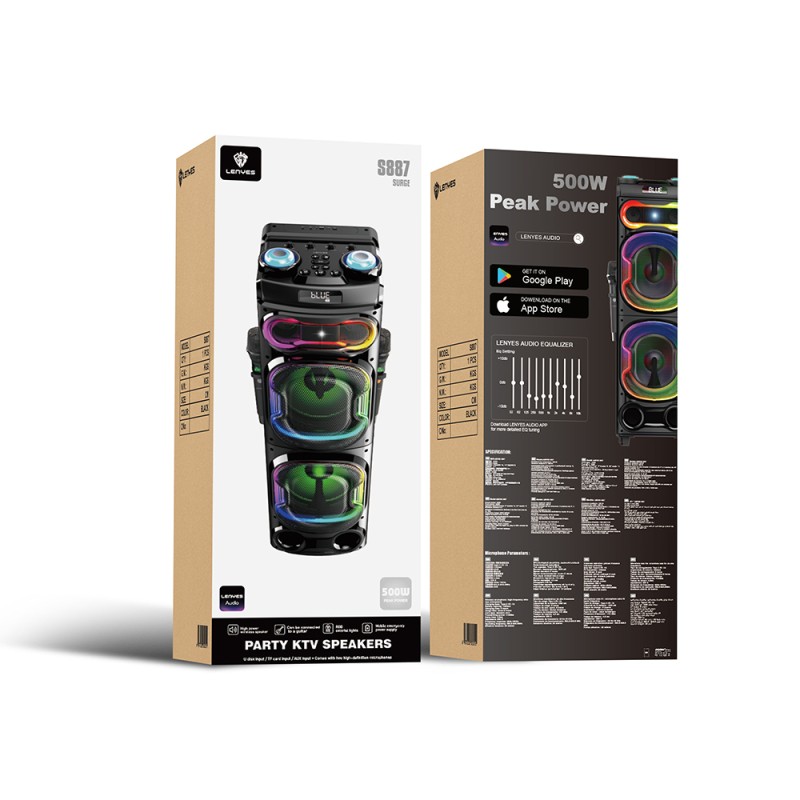 Lenyes S887 RGB Işıklı Çift Mikrofonlu Kablosuz TWS Bluetooth Speaker Hoparlör v5.3 - 3