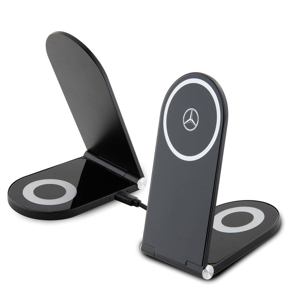 Mercedes Benz Orjinal Lisanslı Katlanabilir Baskı Yıldız Logolu Magnetik Kablosuz Şarj Standı - Siyah