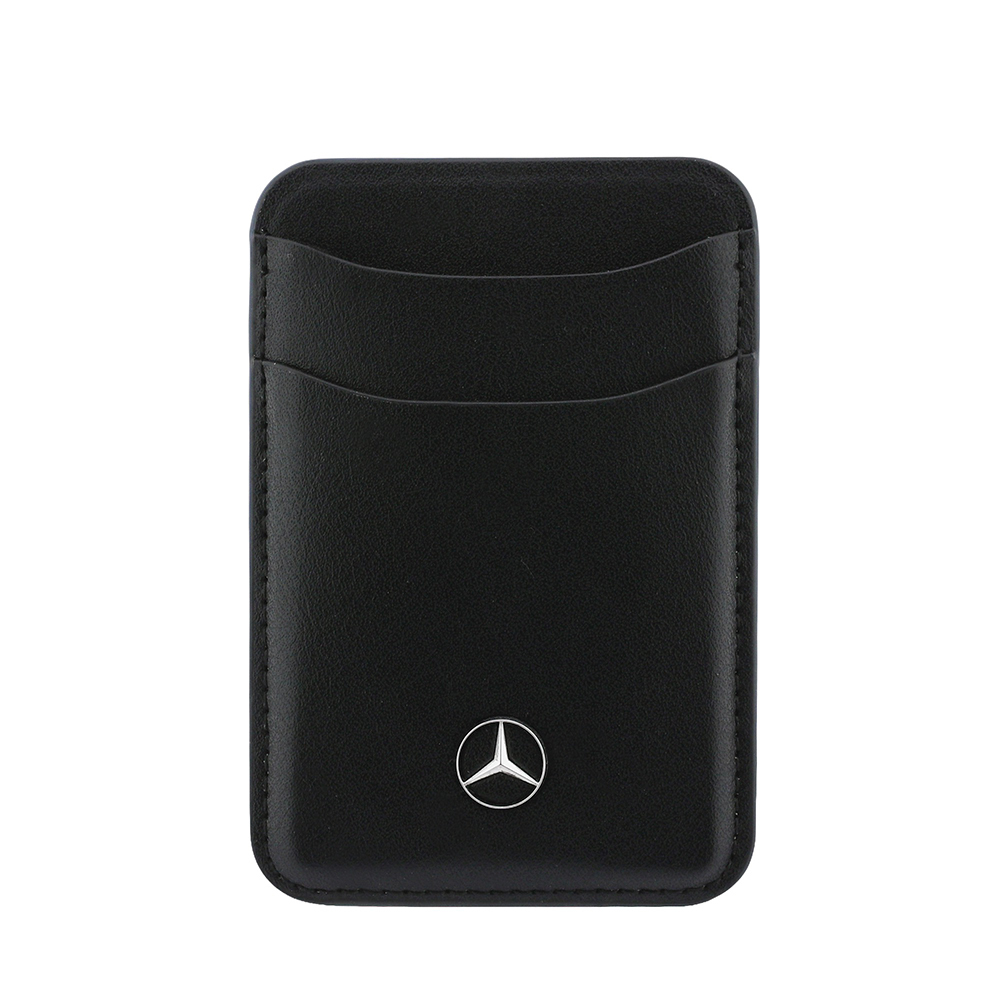 Mercedes Benz Orjinal Lisanslı Yeni Nesil 2 Hazneli Metal Logolu Deri Magnetik Kartlık - Siyah