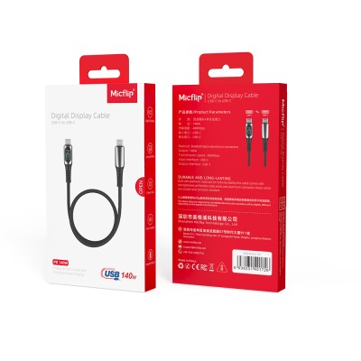 Micflip A08 Dijital LED Ekranlı Type-C to Type-C PD Data ve Şarj Kablosu 140W 1M - 8