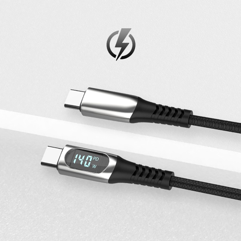 Micflip A08 Type-C to Type-C Data and Charging Cable with Digital LED Display, 140W, 1M - 4