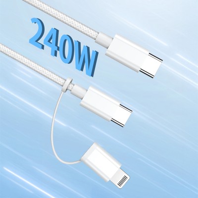 Micflip A22 2-in-1 PD Type-C to Type-C + Lightning MFI Certified Data and Charging Cable 240W 1M - 8