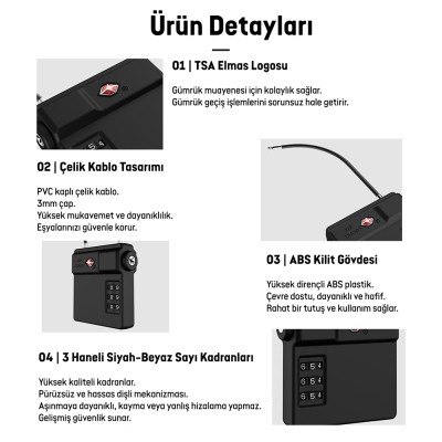 Micflip P25 TSA Kilit ve Find My Takip Özellikli Valiz Seyehat Kiliti - 14