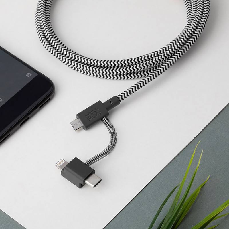 Native Union Belt Serisi 3in1 USB-A to Type-C - Lightning - Micro Şarj Kablosu 2M - 6
