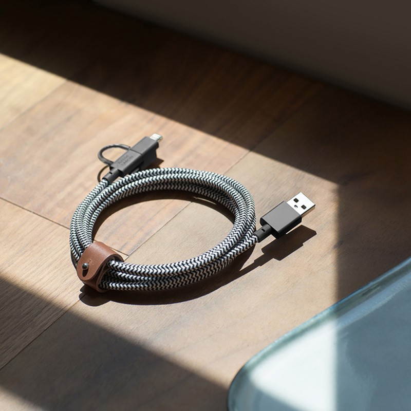 Native Union Belt Serisi 3in1 USB-A to Type-C - Lightning - Micro Şarj Kablosu 2M - 8