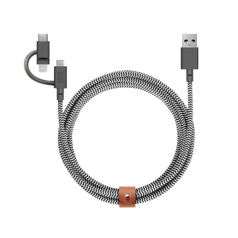 Native Union Belt Serisi 3in1 USB-A to Type-C - Lightning - Micro Şarj Kablosu 2M - 1