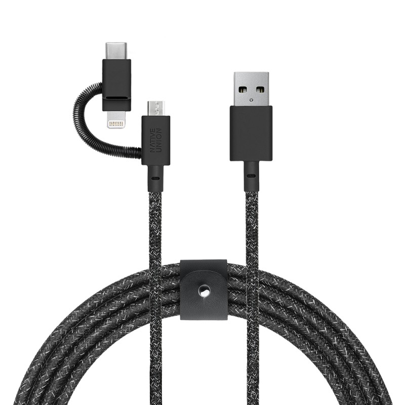 Native Union Belt Serisi 3in1 USB-A to Type-C - Lightning - Micro Şarj Kablosu 2M - 12